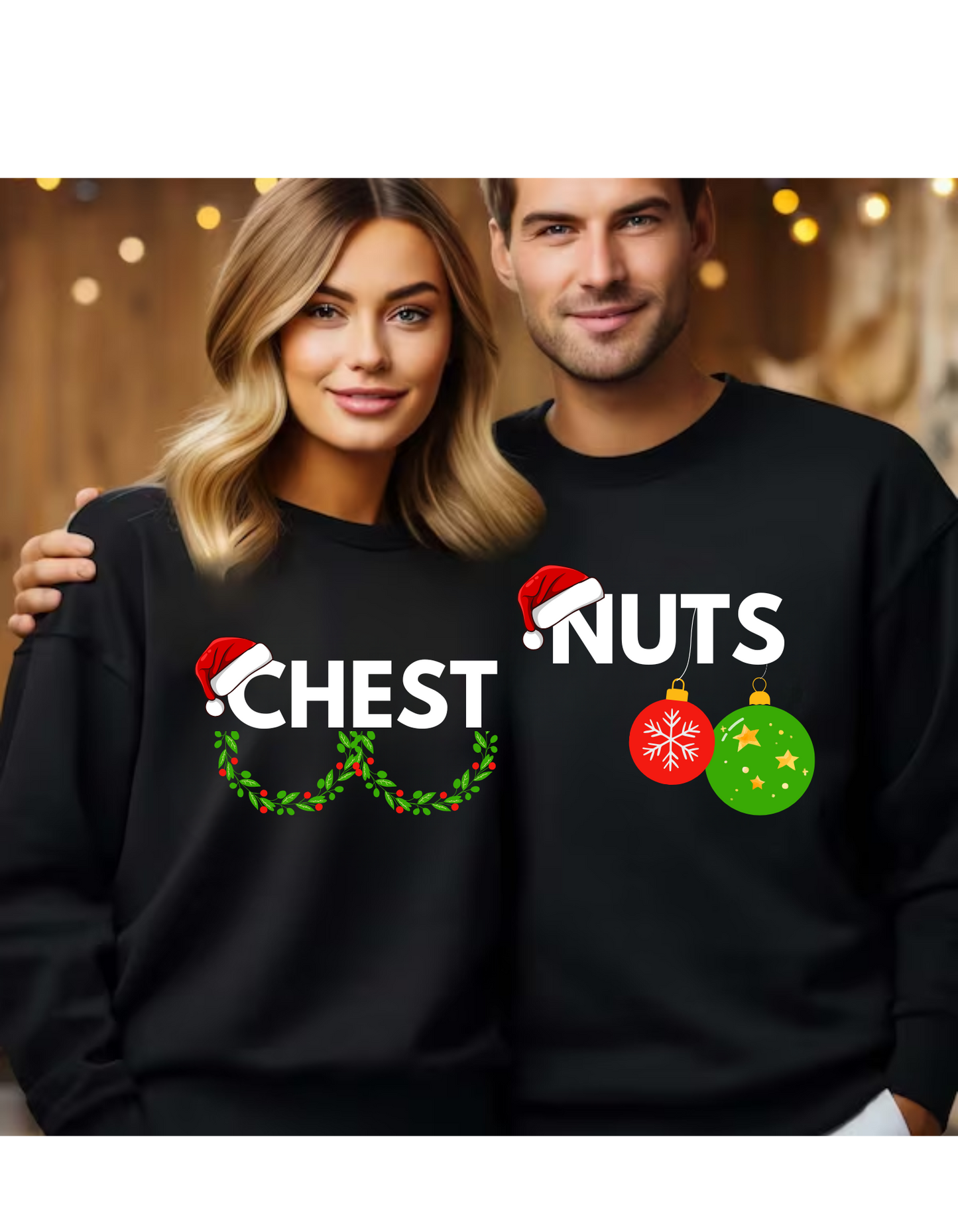 CHEST NUTS Matching Couple Christmas Shirts