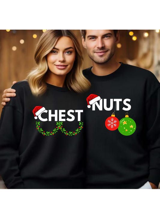 CHEST NUTS Matching Couple Christmas Shirts