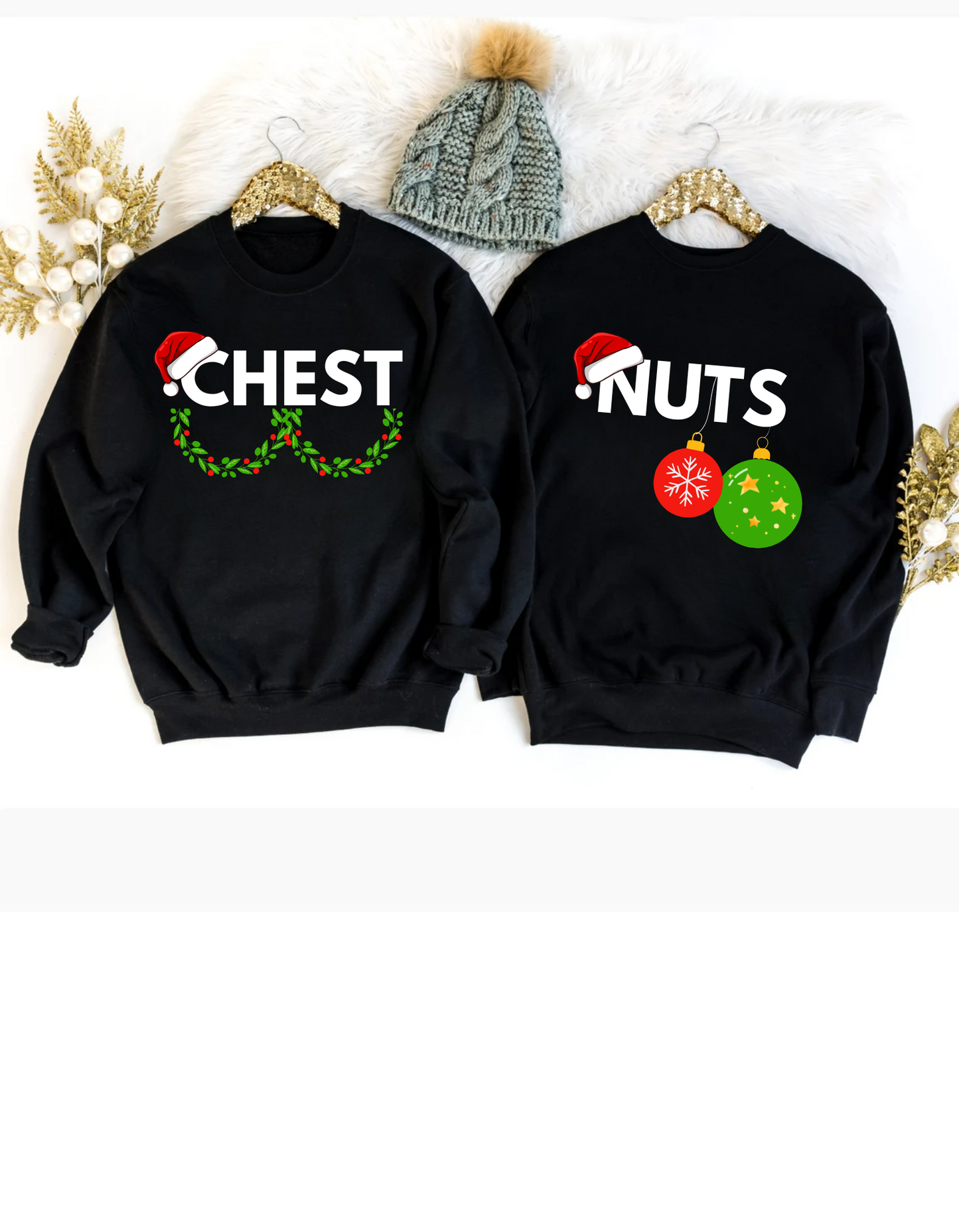 CHEST NUTS Matching Couple Christmas Shirts