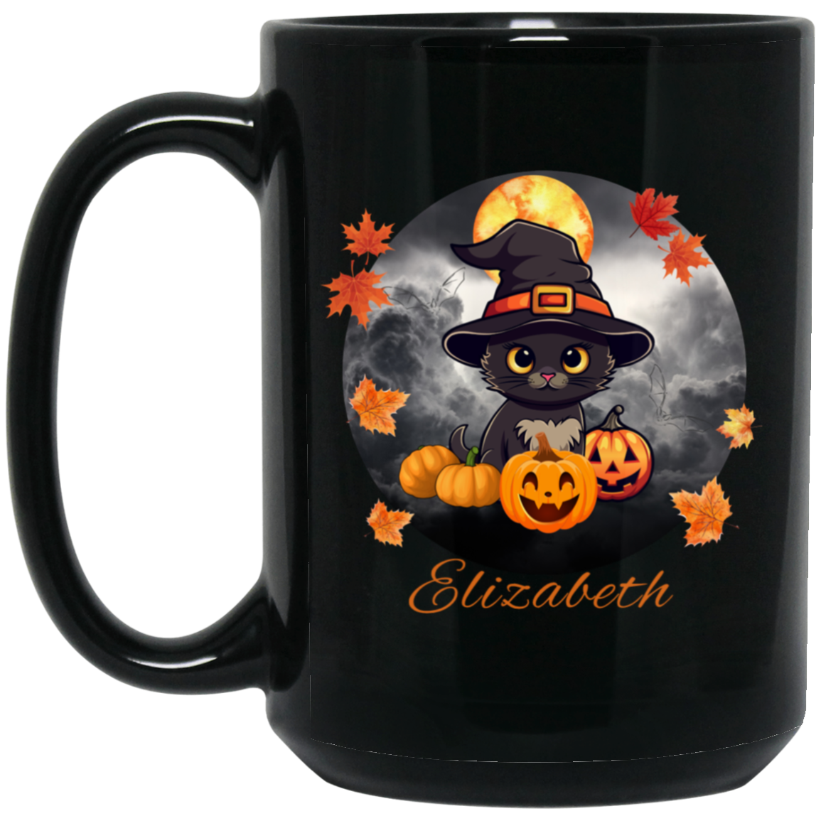 Personalized Black Cat Halloween Mug