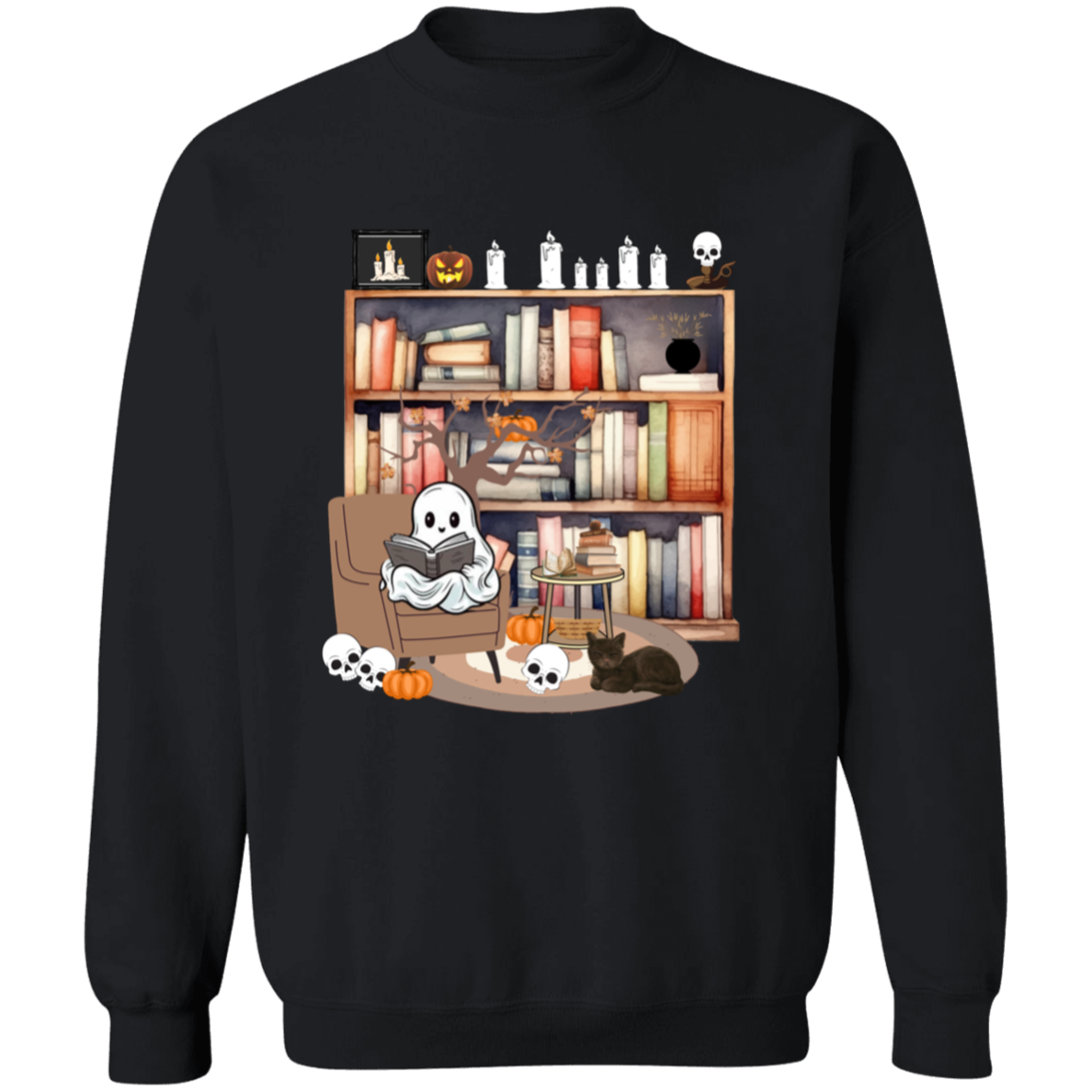 Ghost Reading Books Sweater, Bookish Halloween Sweatshirt, Halloween Teacher Gift, Librarian Halloween Hoodie, Ghost Crewneck (4) Retro Ghost Reading Books Sweatshirt