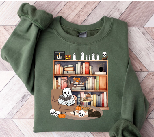 Ghost Reading Books Sweater, Bookish Halloween Sweatshirt, Halloween Teacher Gift, Librarian Halloween Hoodie, Ghost Crewneck (4) Retro Ghost Reading Books Sweatshirt