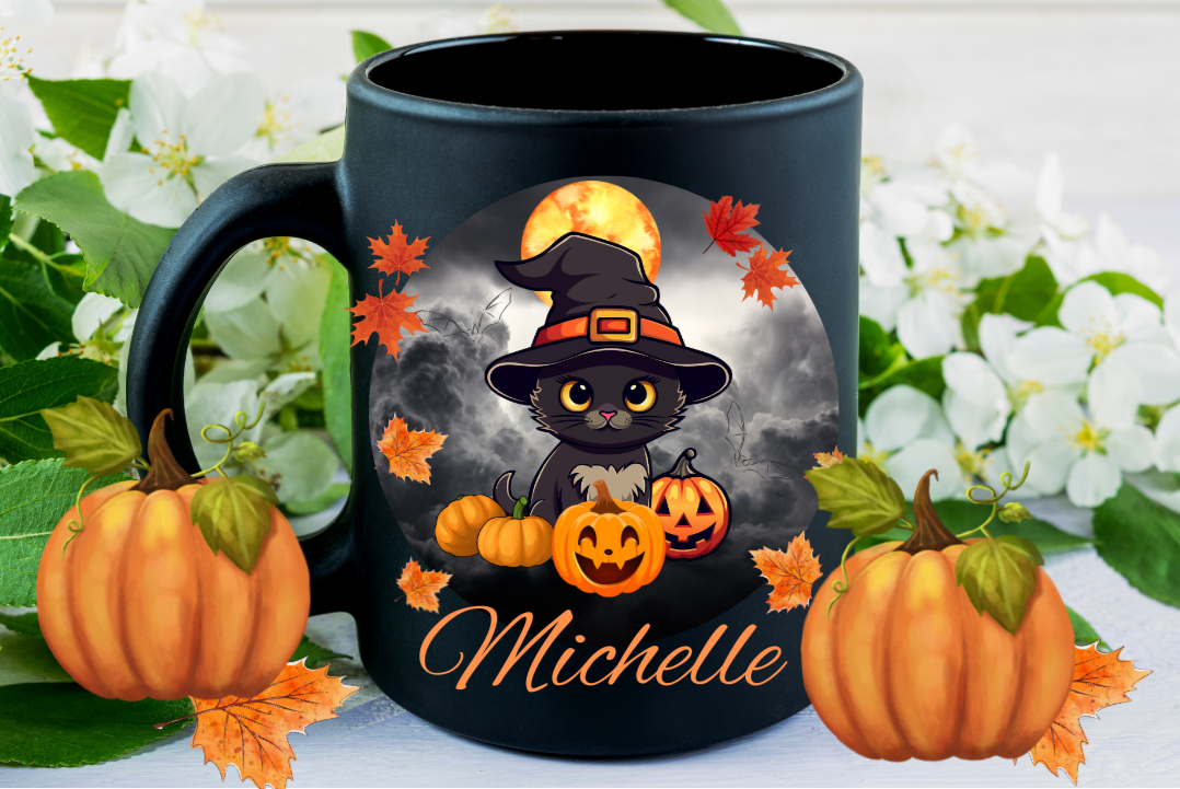 Personalized Black Cat Halloween Mug