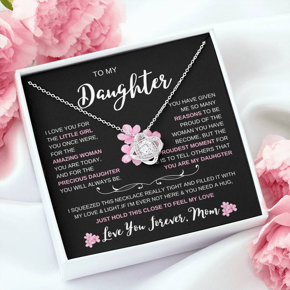 To My Daughter Love Mom I Loveknot Necklace