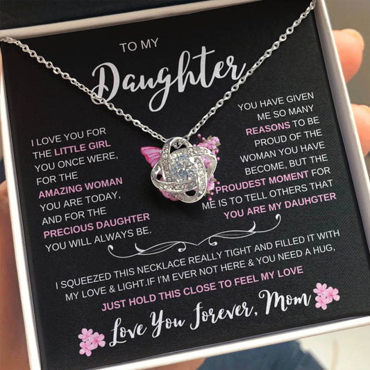 To My Daughter Love Mom I Loveknot Necklace