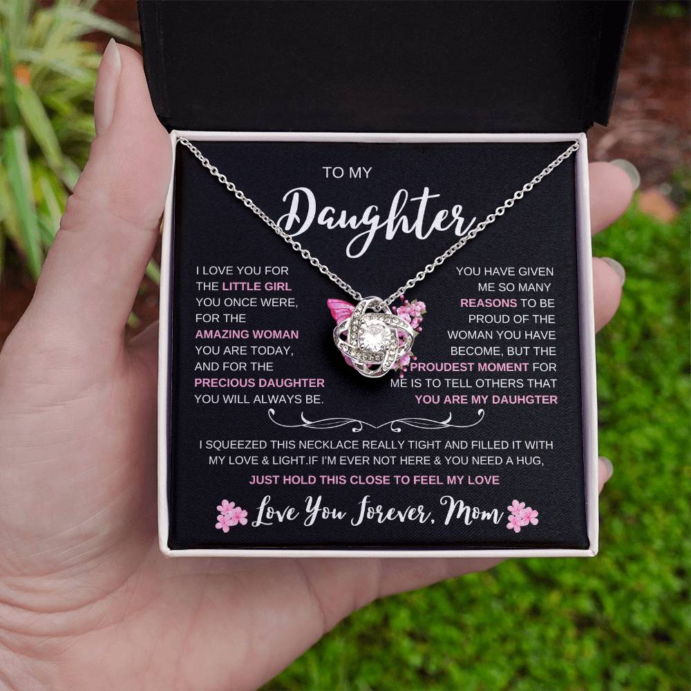 To My Daughter Love Mom I Loveknot Necklace