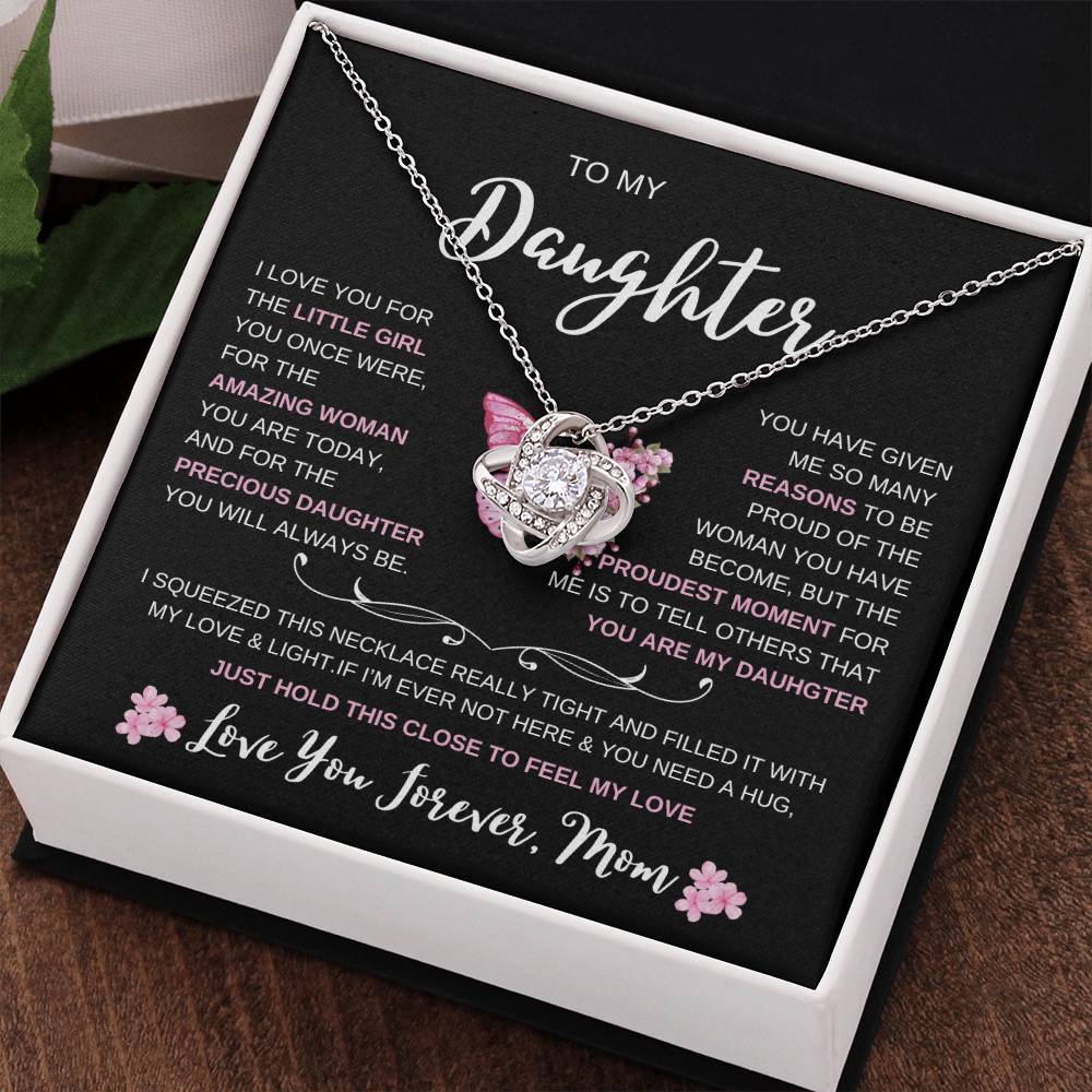 To My Daughter Love Mom I Loveknot Necklace