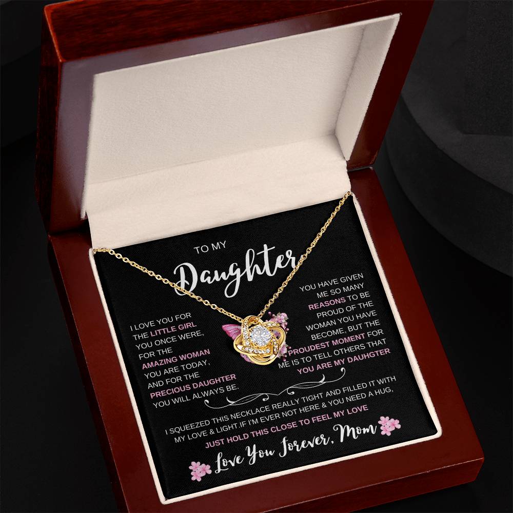 To My Daughter Love Mom I Loveknot Necklace