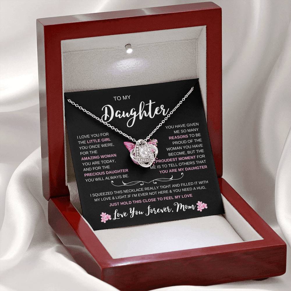 To My Daughter Love Mom I Loveknot Necklace