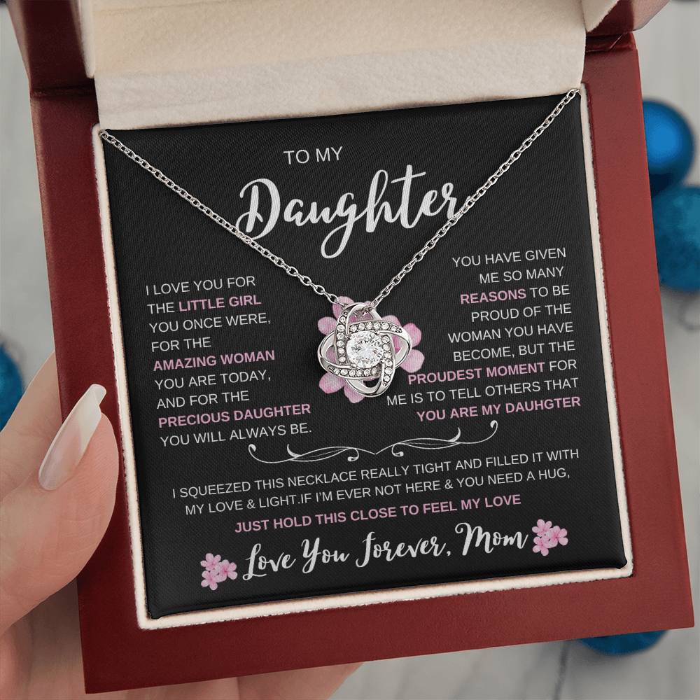 To My Daughter Love Mom I Loveknot Necklace